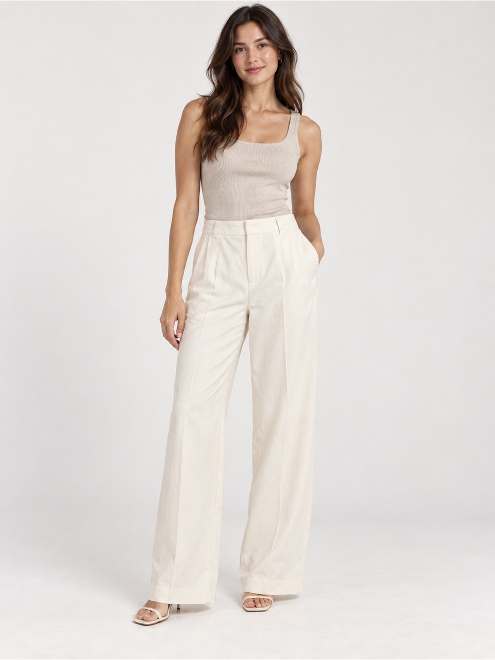 Banana Republic Wide-Leg Pleated Cream Trousers